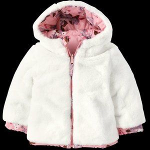 Super CUTE 4T Toddler Girls Floral Faux Fur Reversible Coat